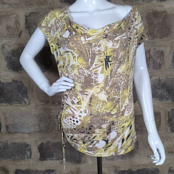 Soft works‎ Petites Top Woman's Size Large Patterned Tie Side Neutral Cowl Neck - Picture 1 of 11